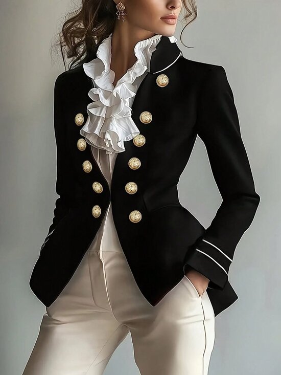 MODA ME COUTURE Jackets & Blazers - Black Elegant Women's Front-Buttoned Double-Breasted Slim-Fit Blazer